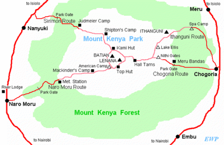 Main route. Национальный парк Mount Kenia. Национальный парк Найроби на карте. Кения национальный парк на карте. Кения нац парки на карте.